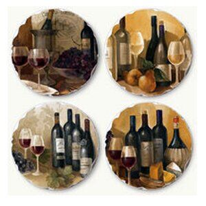 Set of 4 Assorted Old World Wine Image Tumbled Stone Coasters